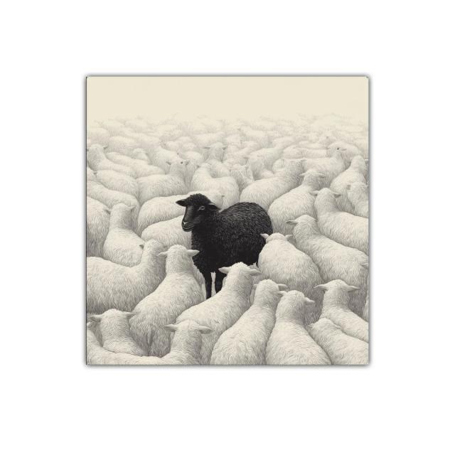 Cuadro con Oveja Negra en Rebaño Blanco