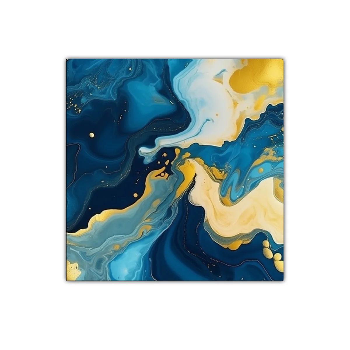 Cuadro abstracto en tonos azul y dorado para decorar