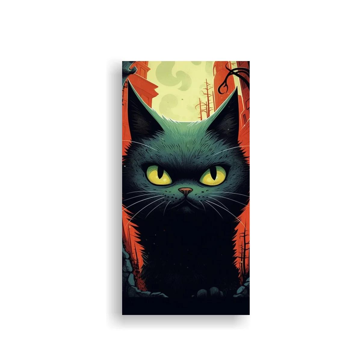 Cuadro gato negro de ojos amarillos con luna pálida — imagen principal