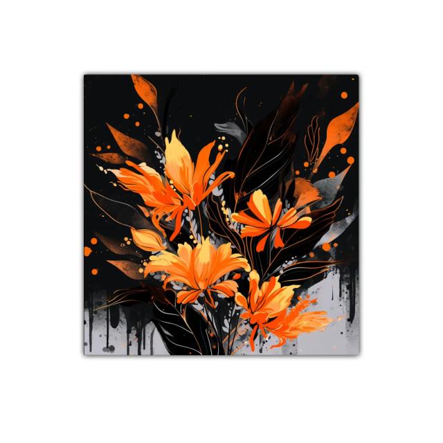 Cuadro floral en tonos naranja y negro para espacios modernos