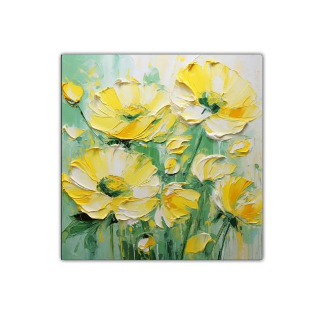 Cuadro floral en amarillo vibrante y verde suave
