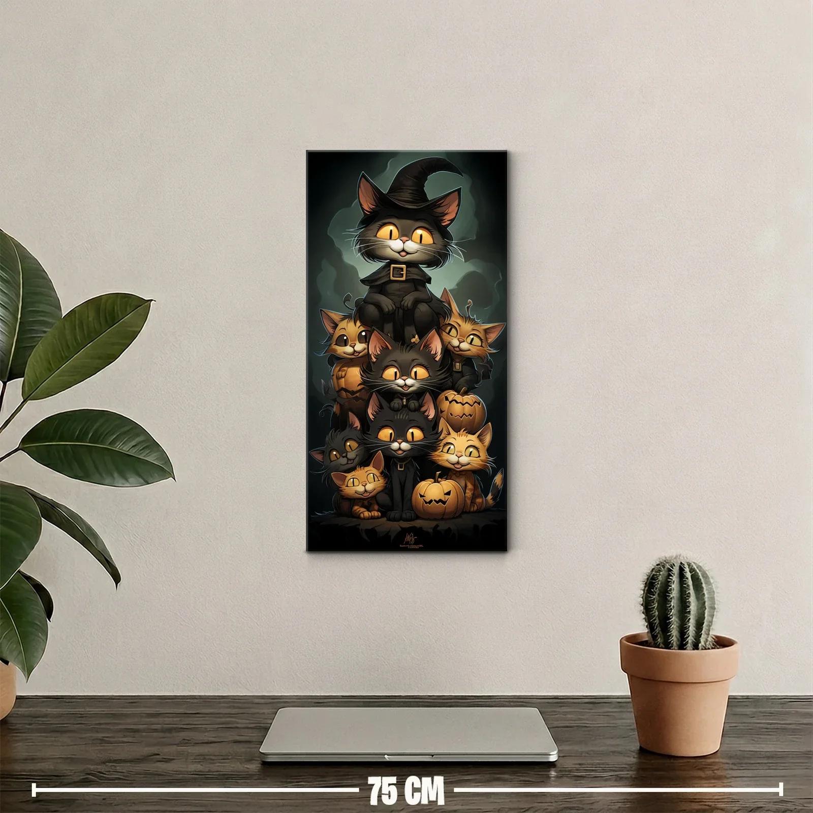 Cuadro gatos de Halloween con sombrero de bruja — miniatura 2