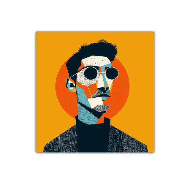 Retrato contemporáneo con toques geométricos y vibrantes