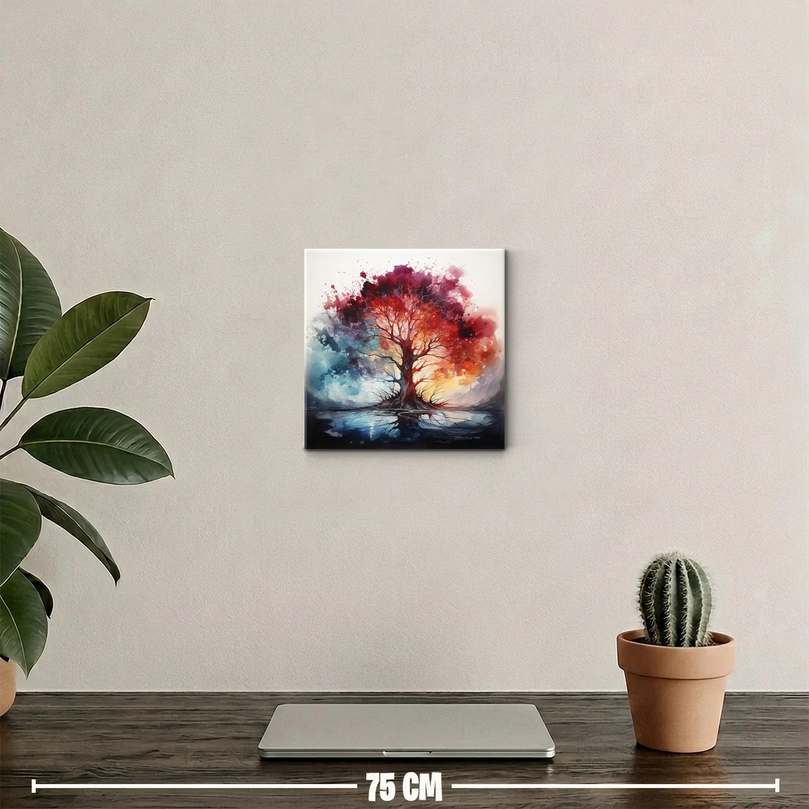 Árbol vibrante con colores intensos y reflejos sobre agua — miniatura 2