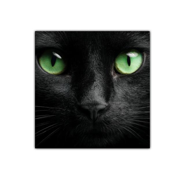 Impactante rostro de gato negro con ojos verdes intensos