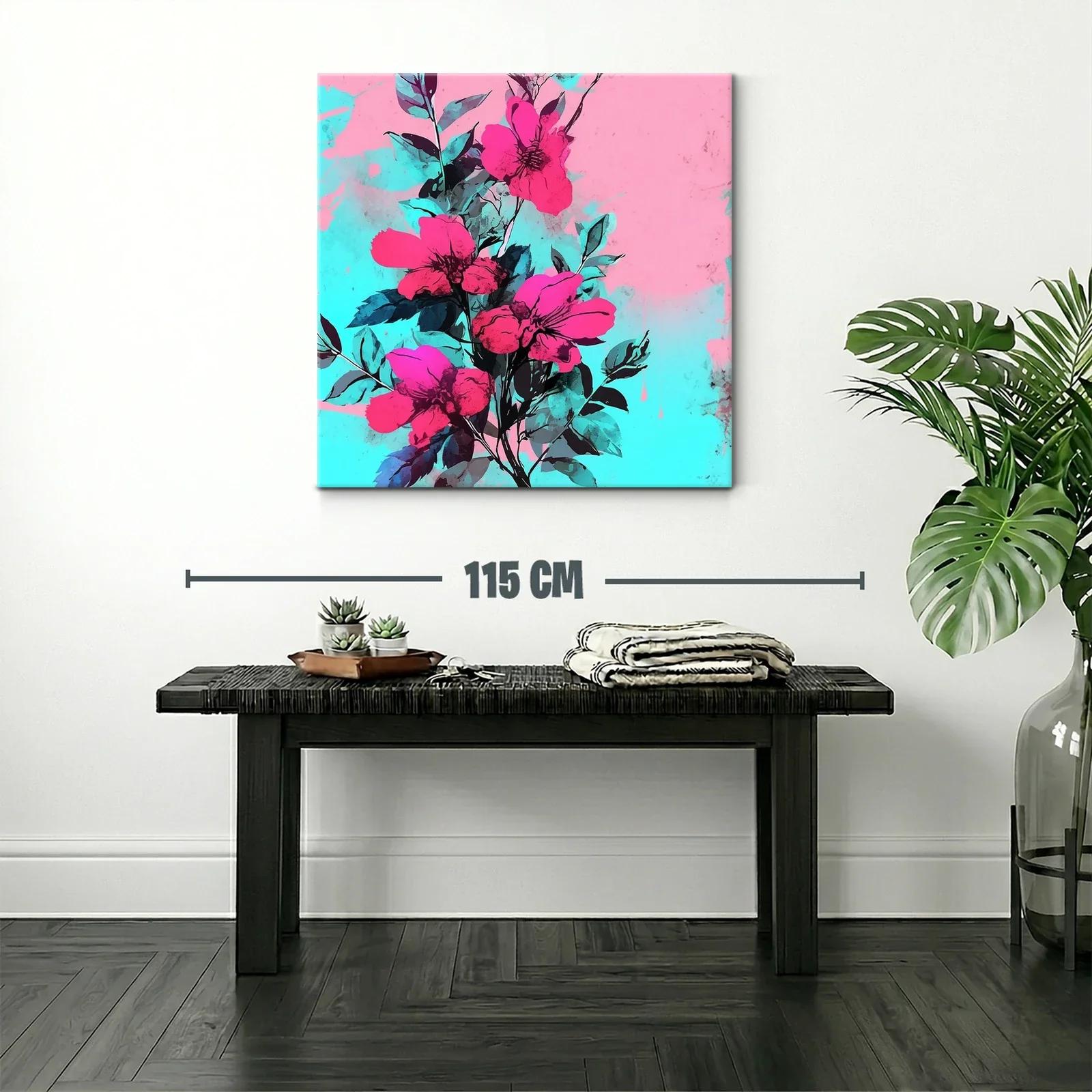 Cuadro moderno con flores vibrantes en fondo pastel — miniatura 2