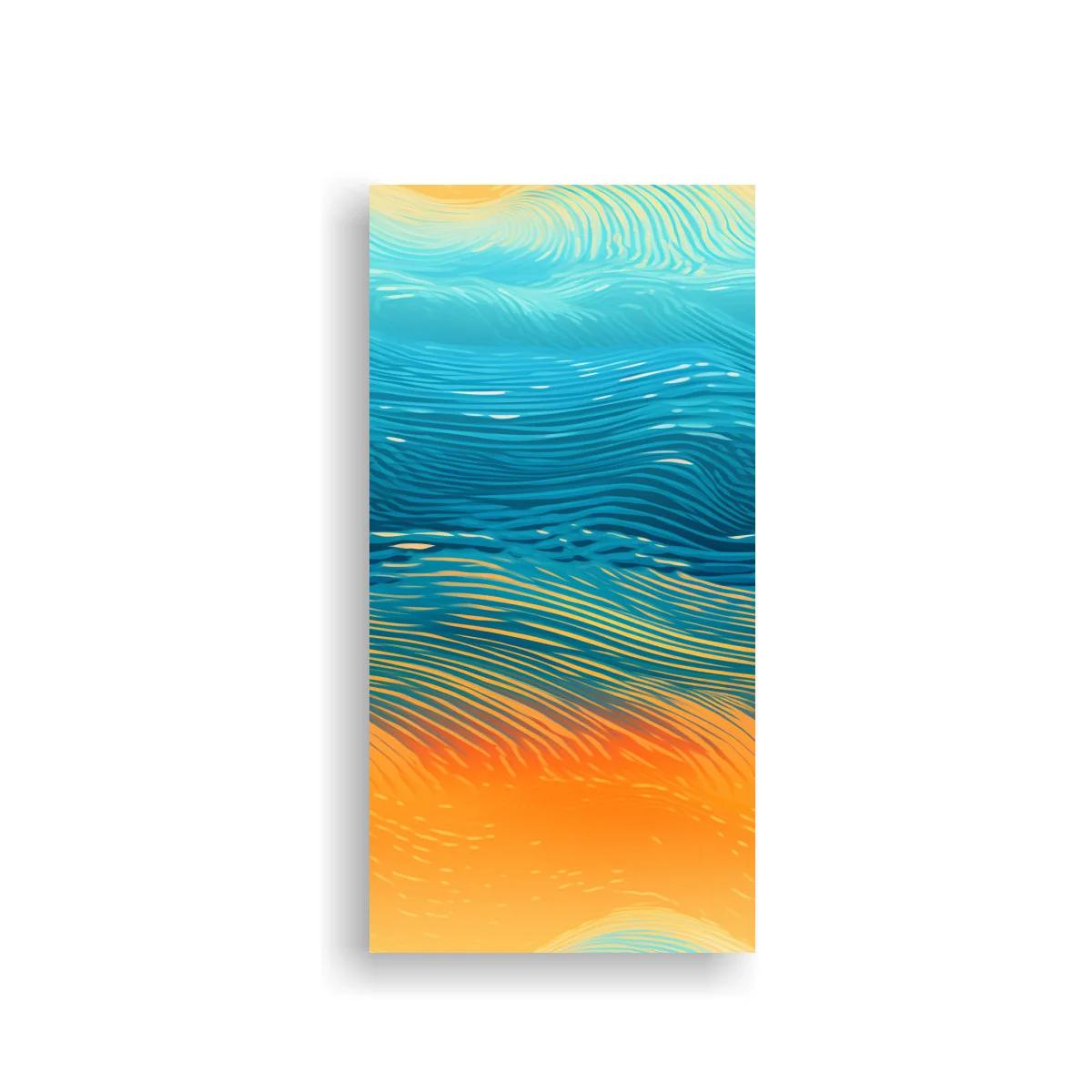 Cuadro olas abstractas con bandas azules y resplandor cálido