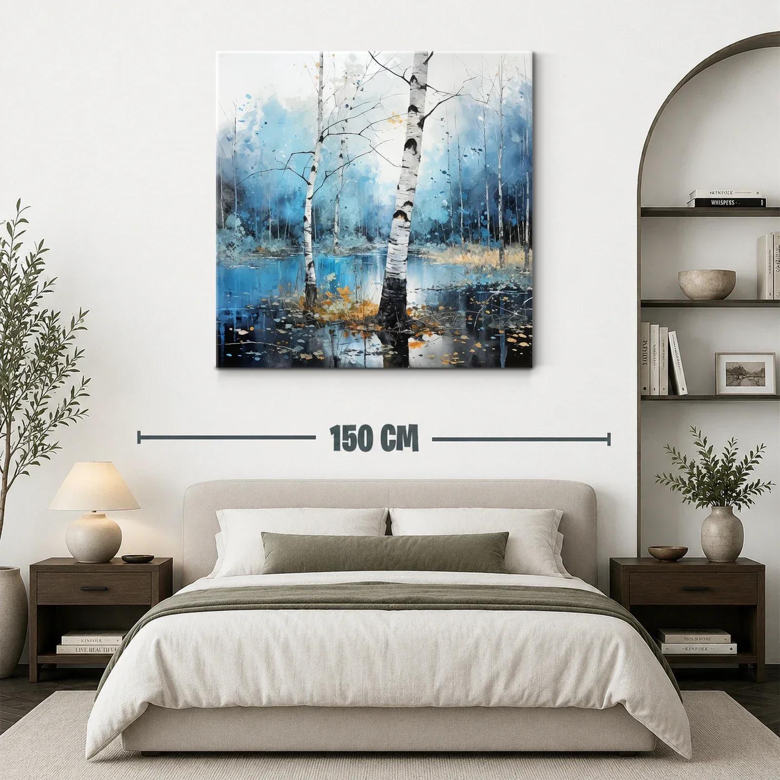 Bosque de abedules con reflejos en tonos azules y dorados — miniatura 3