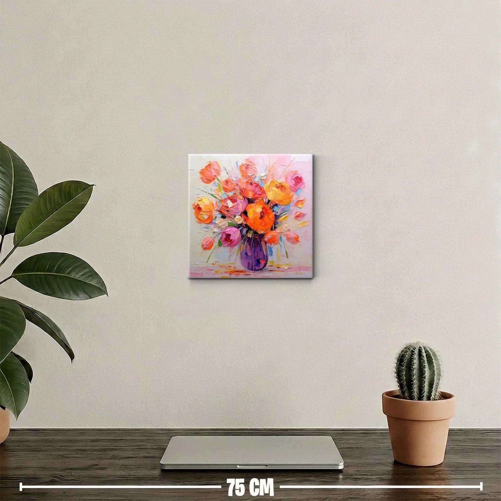 Cuadro vibrante con ramo de flores en tonos cálidos y pastel — miniatura 2