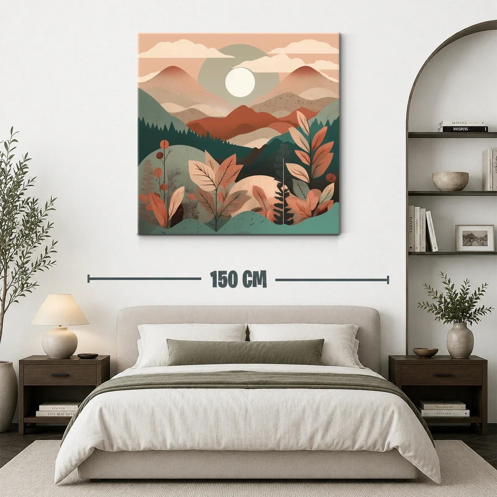 Paisaje sereno con montañas y hojas en tonos otoñales — miniatura 3