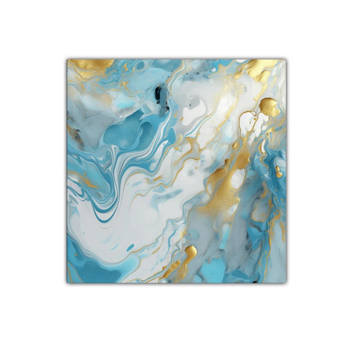 Cuadro abstracto con tonos azules y dorados elegantes