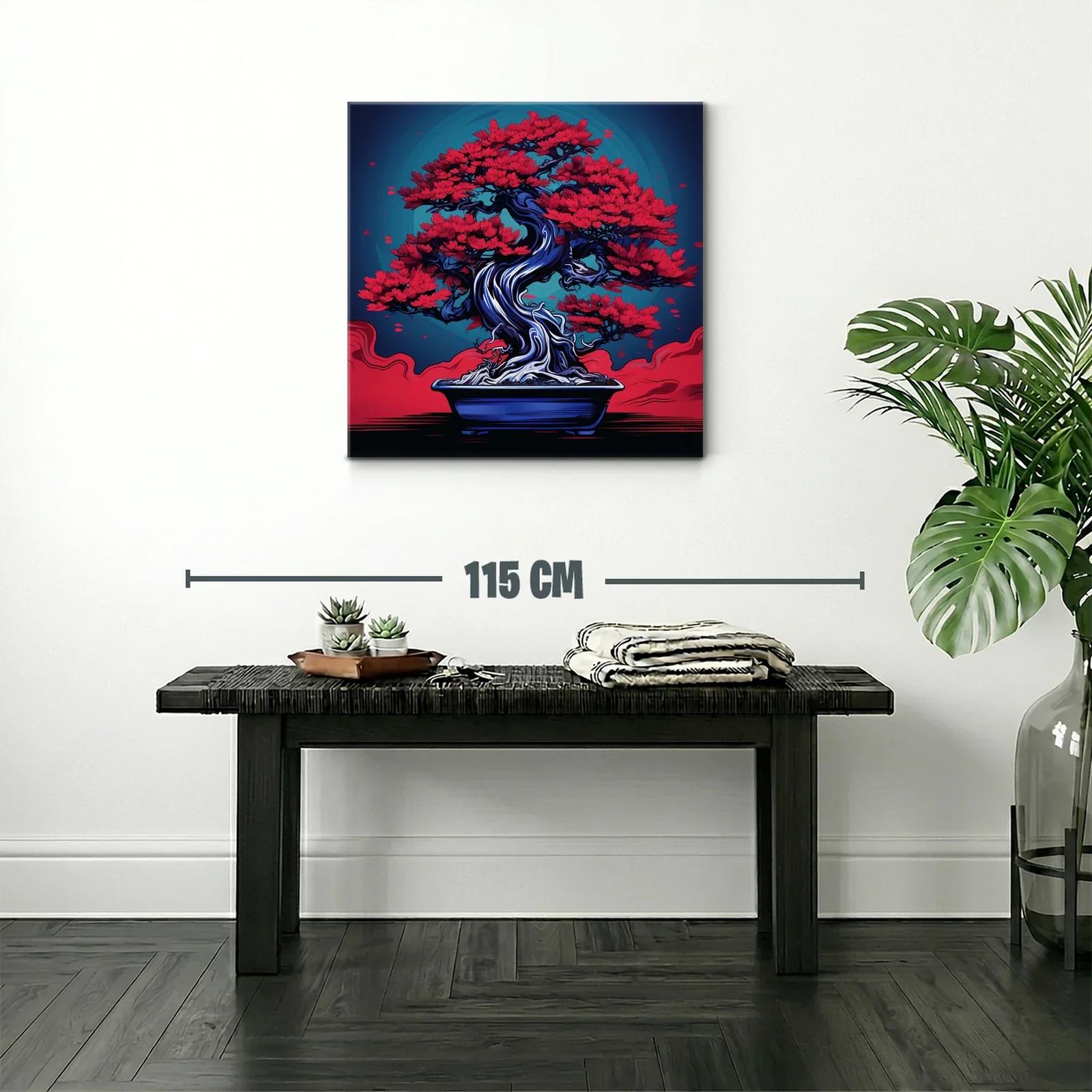 Bonsái rojo vibrante con fondo azul profundo — miniatura 2