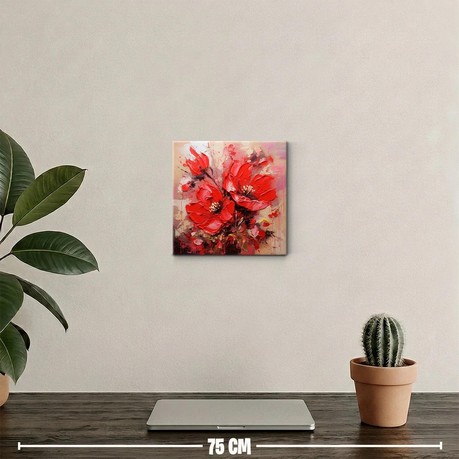 Cuadro decorativo con flores rojas vibrantes y texturas expresivas — miniatura 2