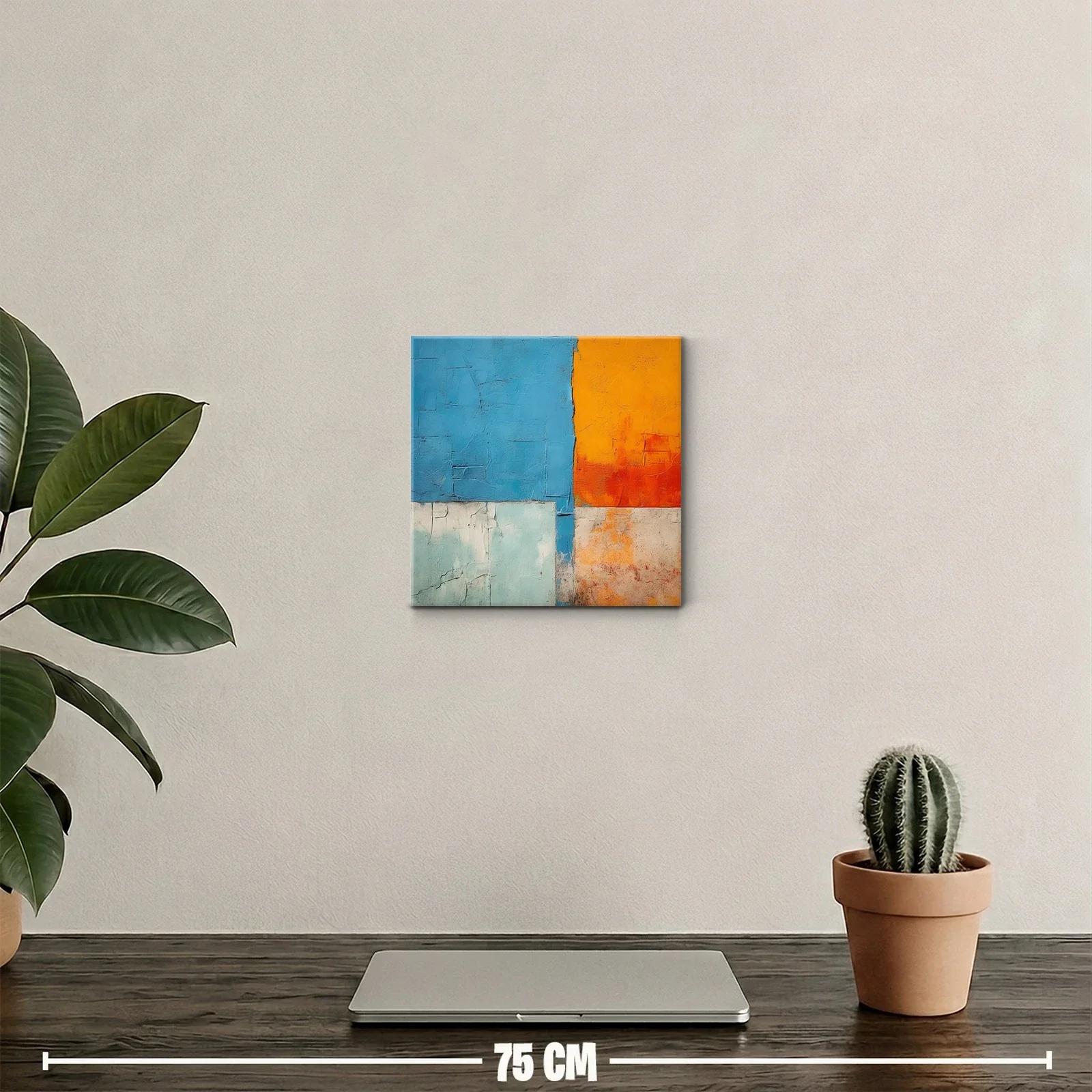Cuadro abstracto con bloques vibrantes en azul y naranja — miniatura 2