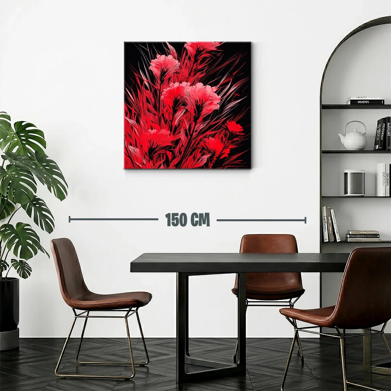 Cuadro floral vibrante en tonos rojos y negro — miniatura 2