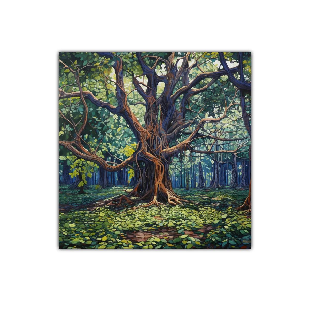 Bosque encantado con árbol de ramas entrelazadas y luz filtra — imagen principal