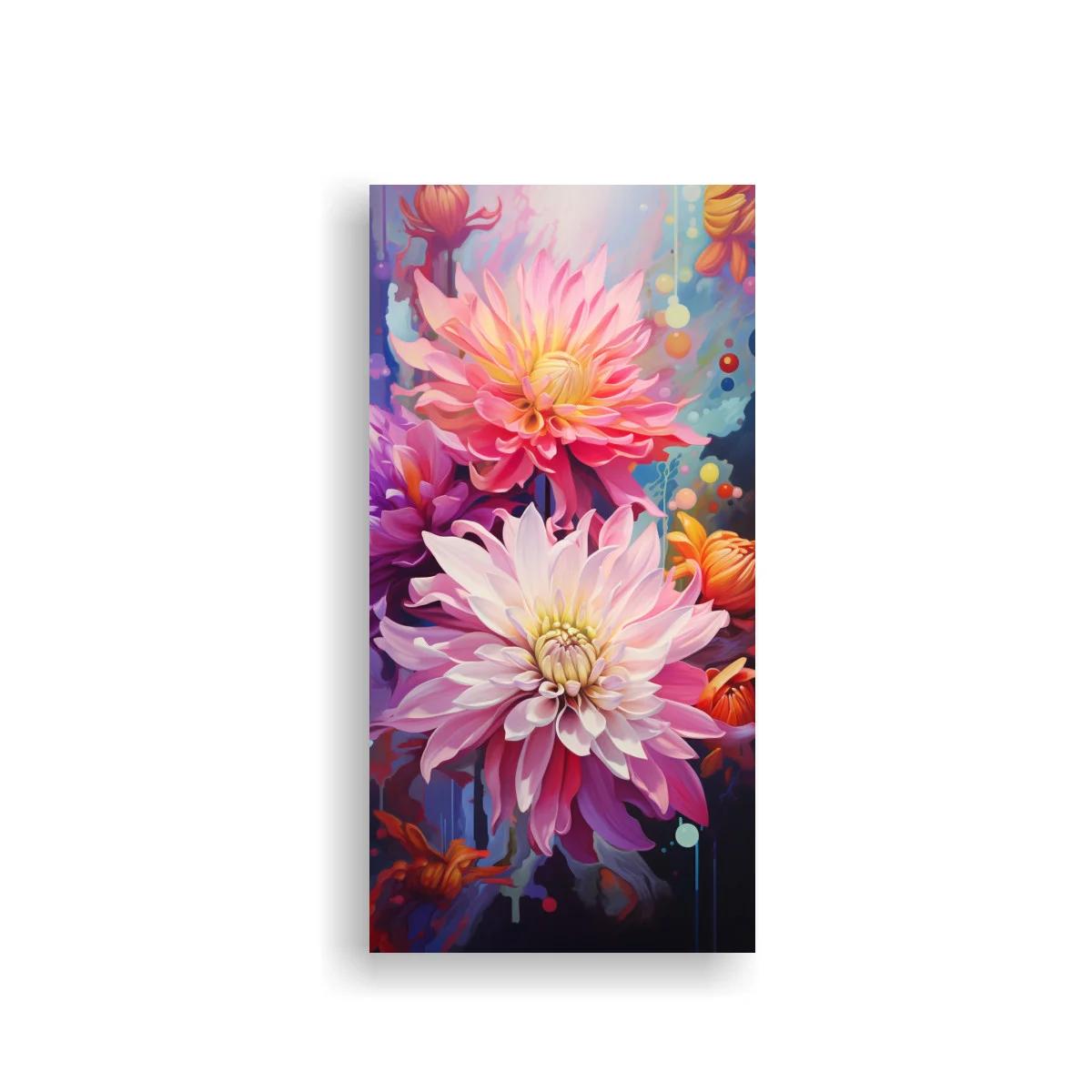Cuadro de dalias rosas con fondo difuminado