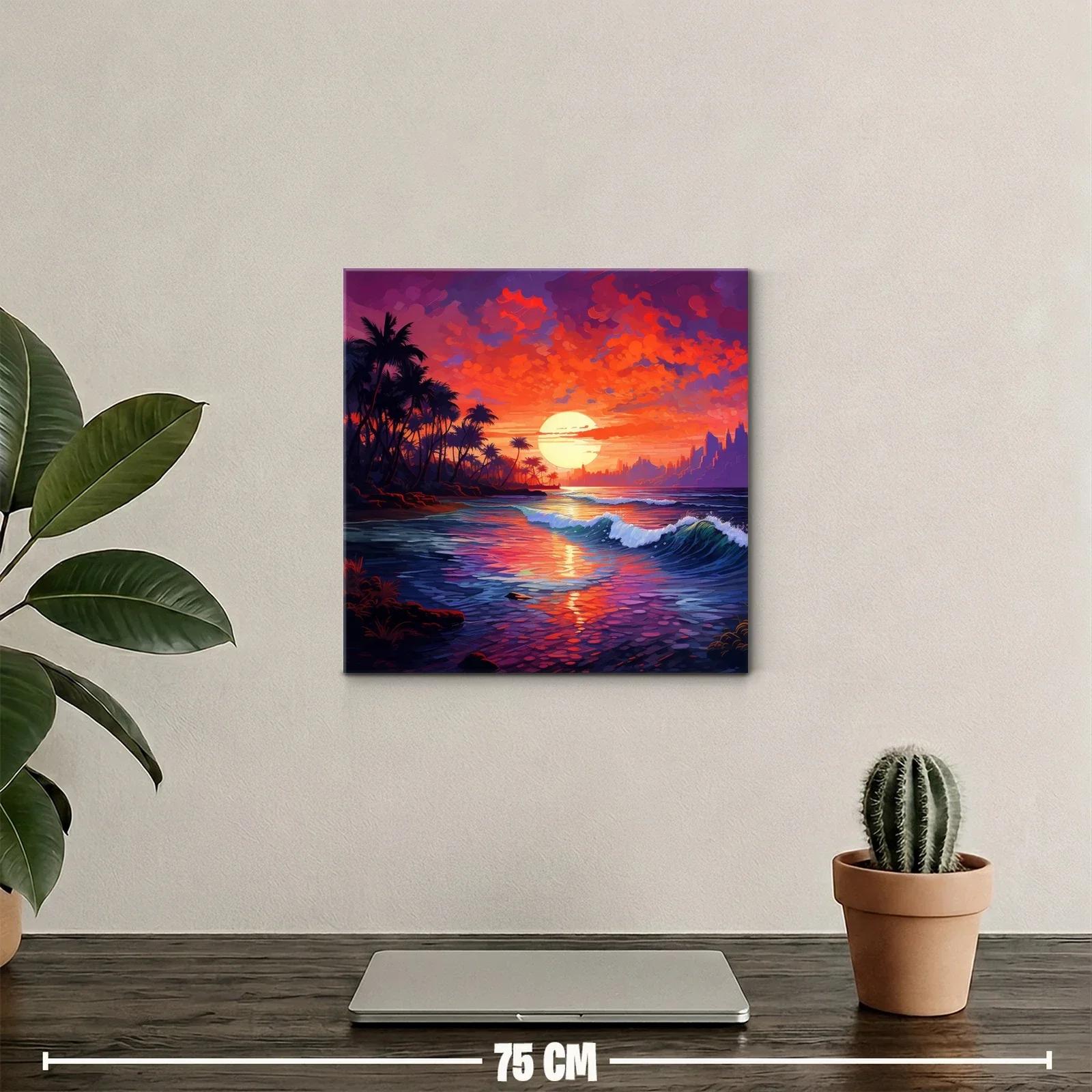 Atardecer vibrante sobre la costa tropical con palmeras — miniatura 2