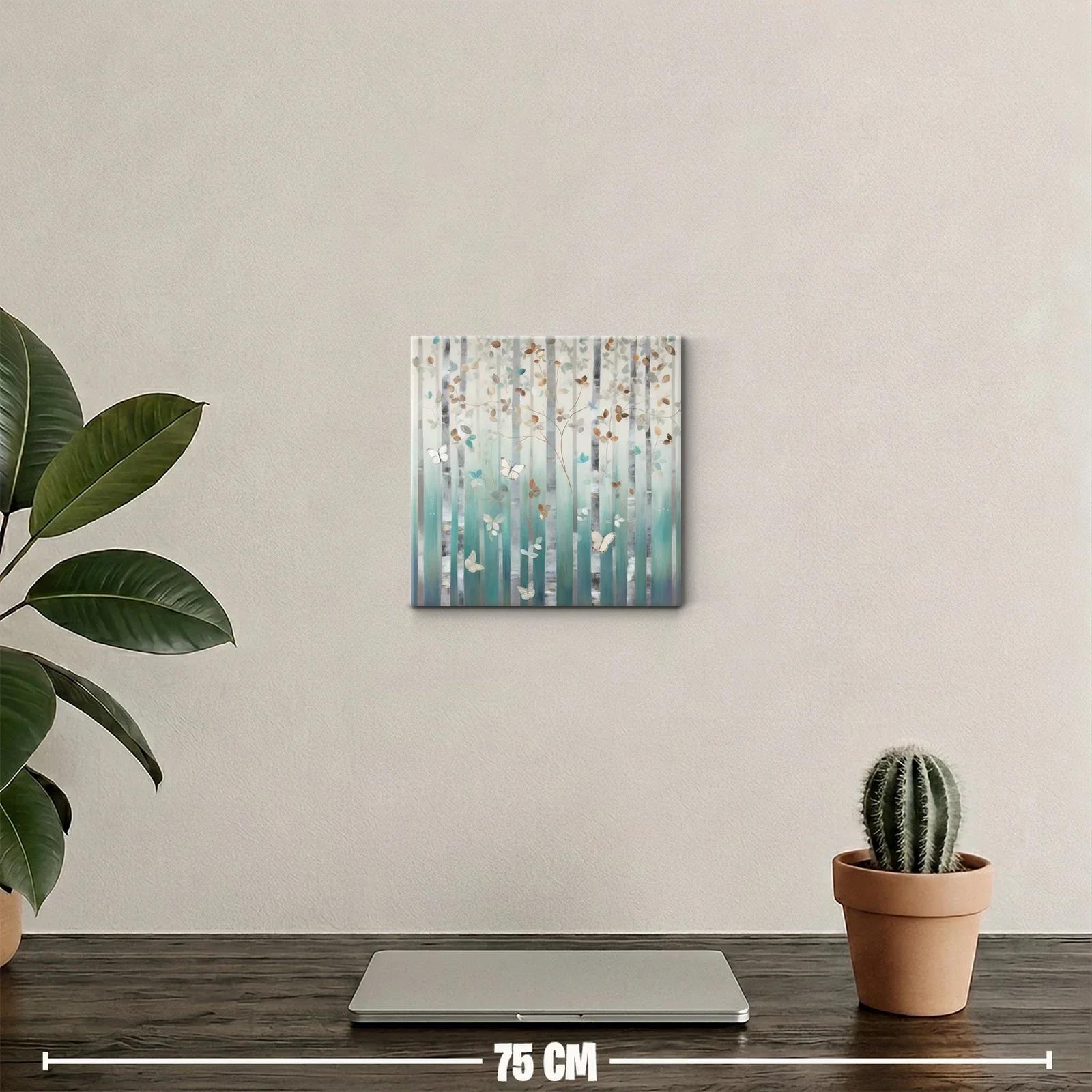 Cuadro decorativo bosque etéreo con mariposas en tonalidades suaves — miniatura 2