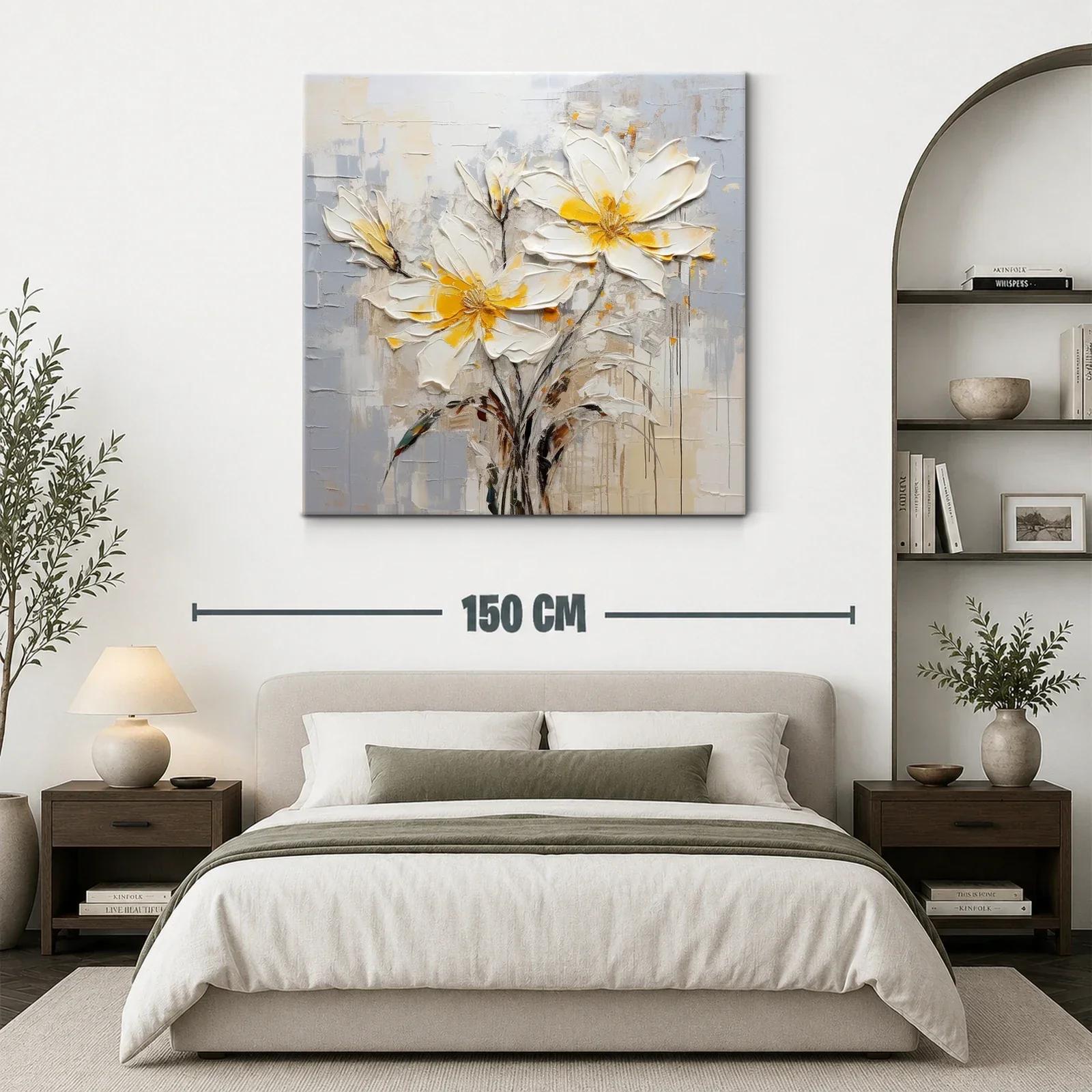 Flores blancas con toques amarillos sobre fondo neutro — miniatura 3
