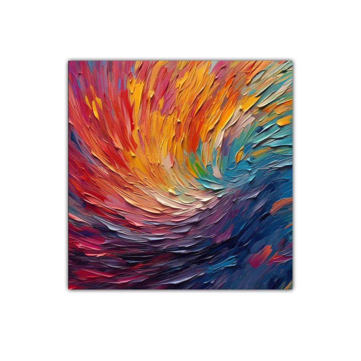 Cuadro abstracto con vibrantes tonos cálidos y fríos