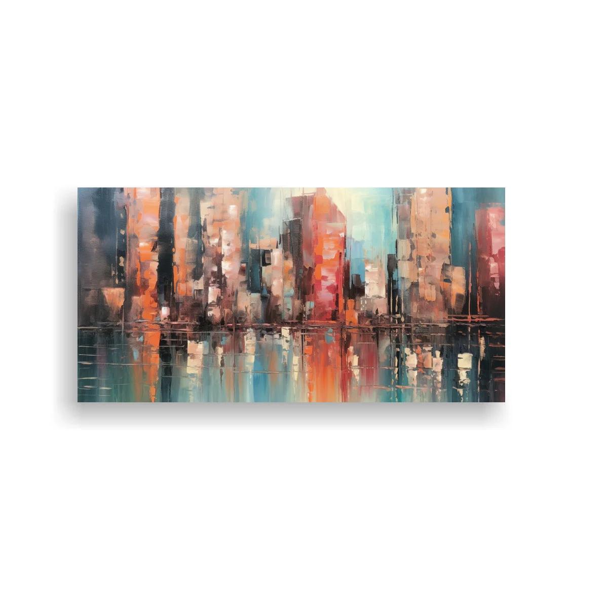 Cuadro skyline urbano abstracto con reflejos alargados