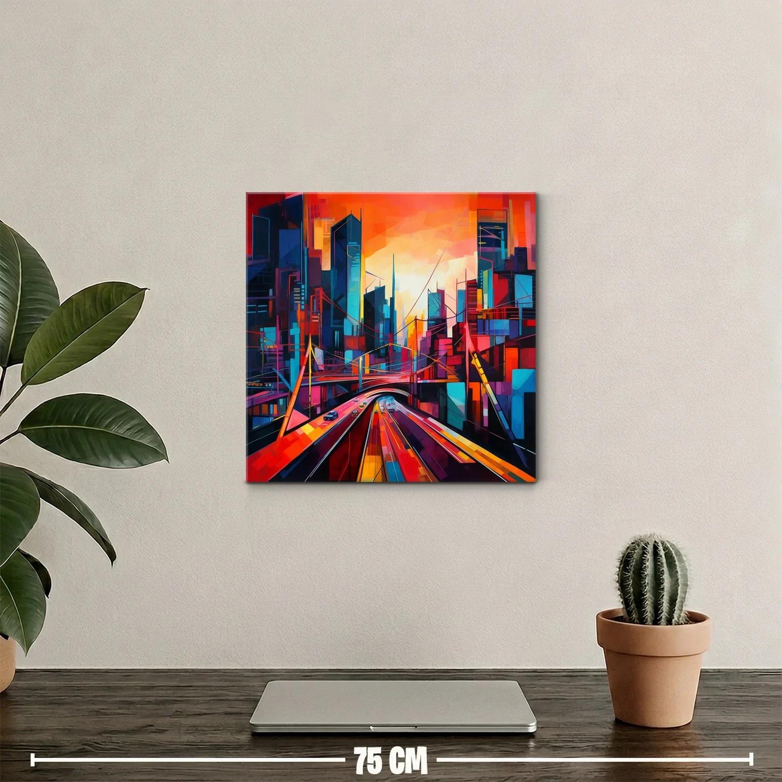 Vibrante paisaje urbano con rutas iluminadas al atardecer — miniatura 2