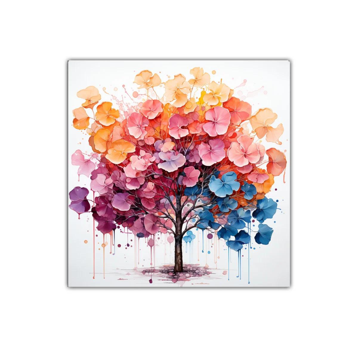 Árbol floral con vibrantes colores en acuarela