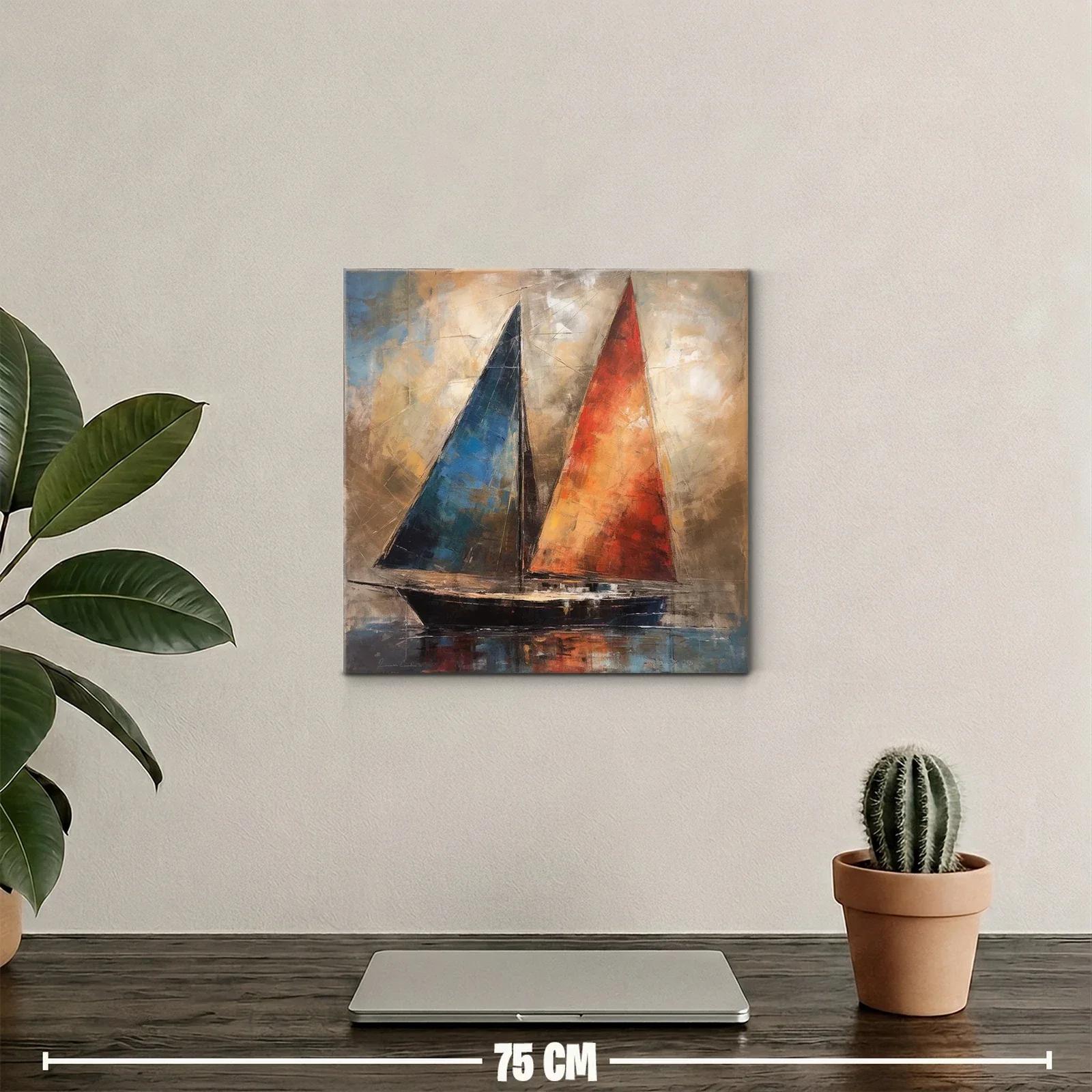 Velero con velas vibrantes en tonos cálidos y fríos — miniatura 2