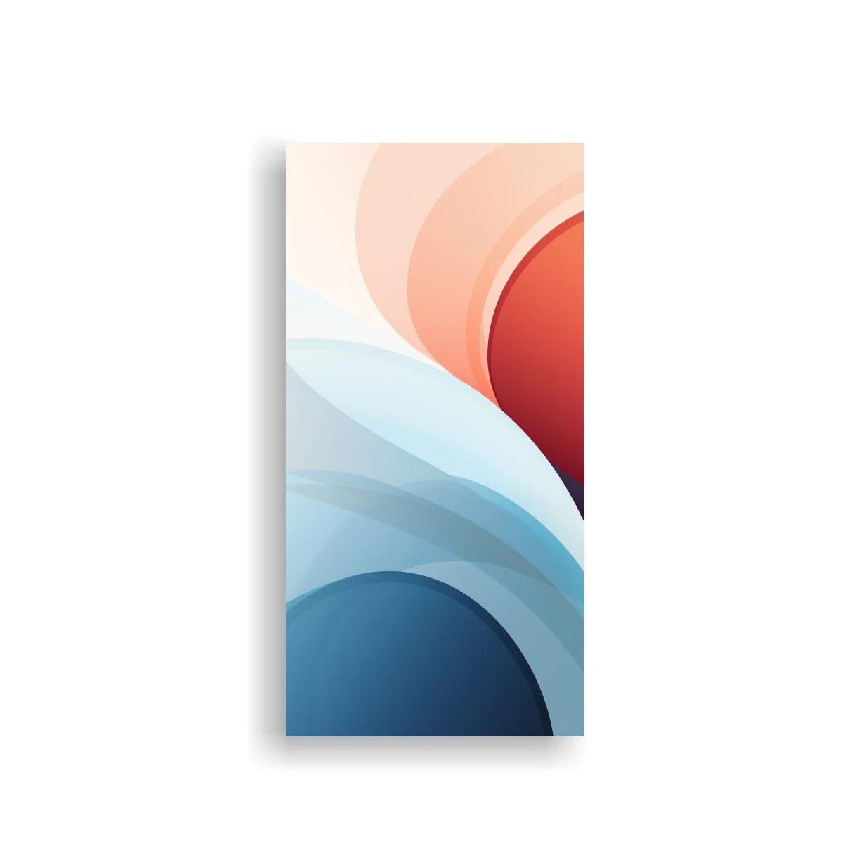 Cuadro de formas geométricas curvas superpuestas en azul coral y rojo — imagen principal