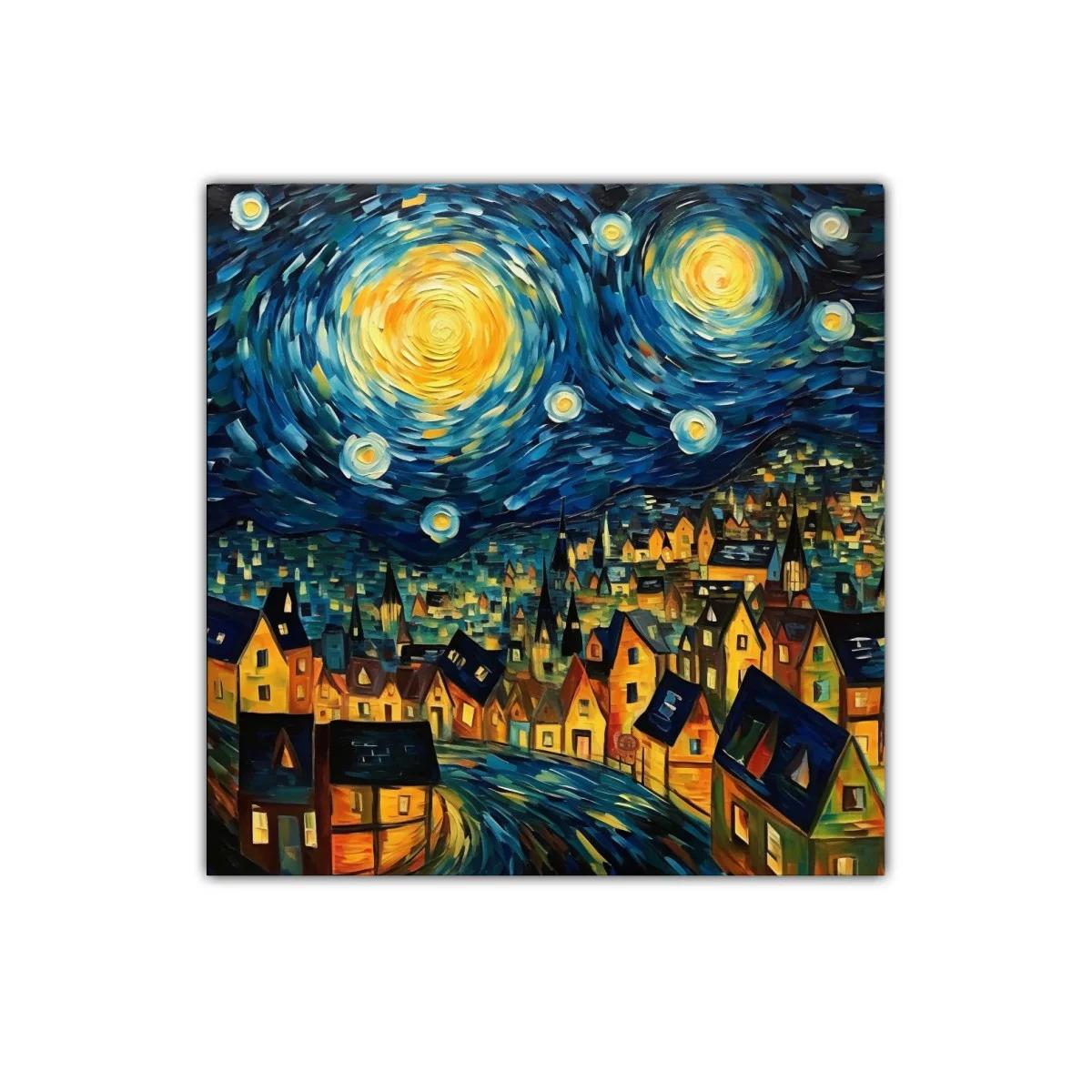 Pueblo nocturno bajo un cielo estrellado vibrante y dinámico — imagen principal