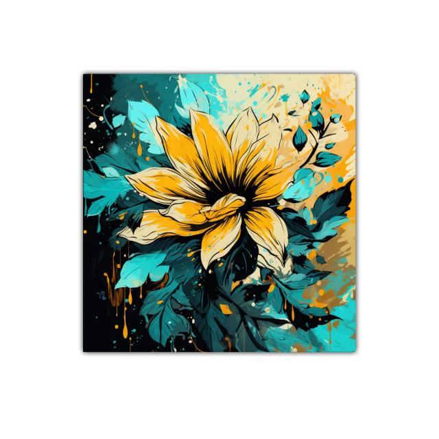 Vibrante flor amarilla con hojas en tonos azulados