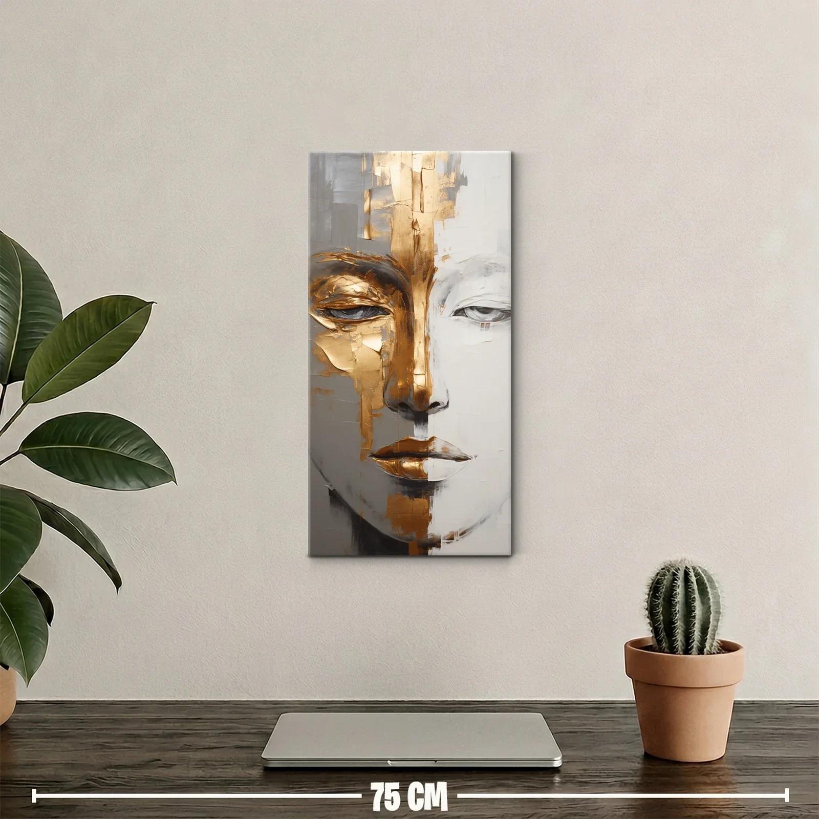 Cuadro rostro humano bicolor con acabado dorado — miniatura 2