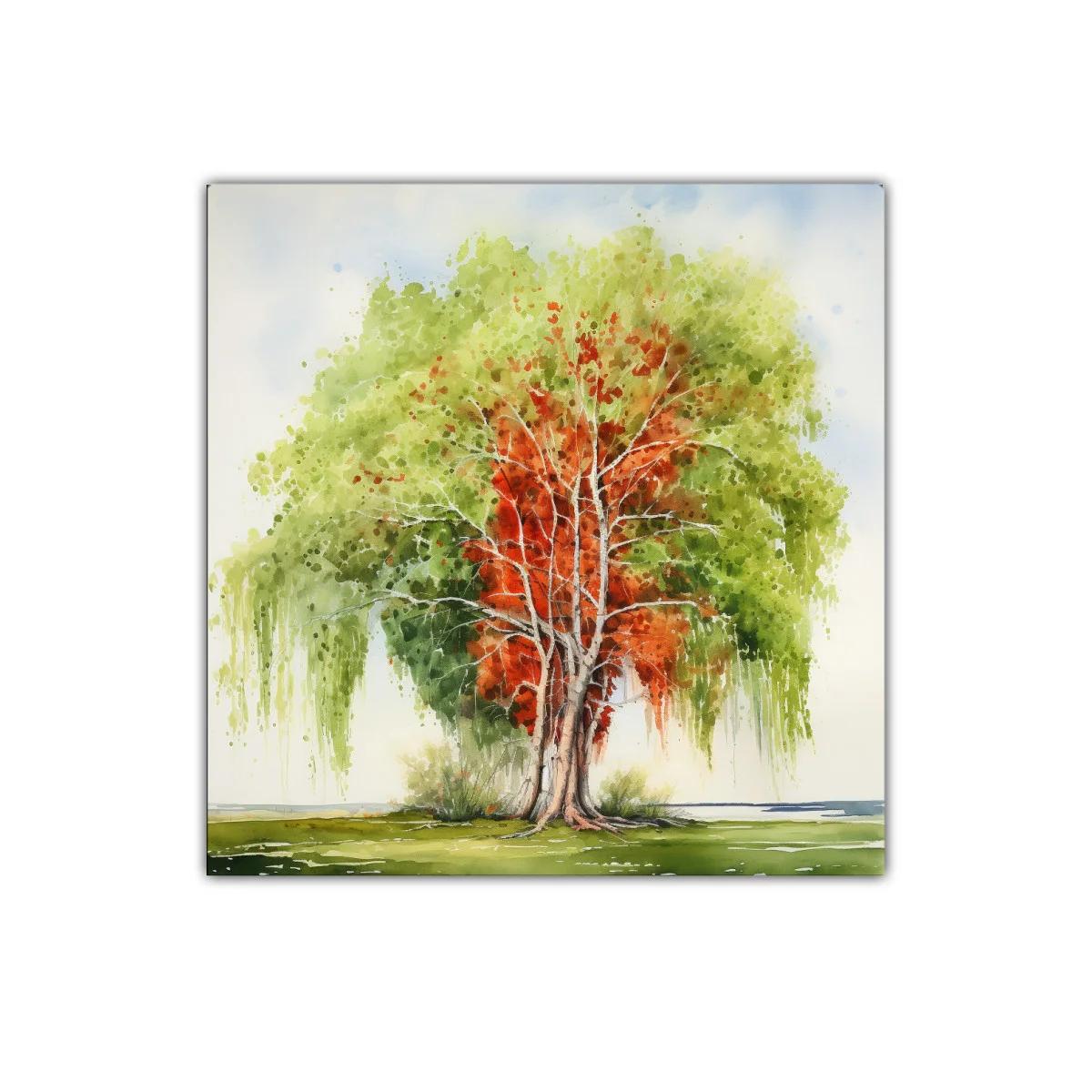 Árbol en plena transición con vibrantes tonos otoñales y verdes — miniatura 1