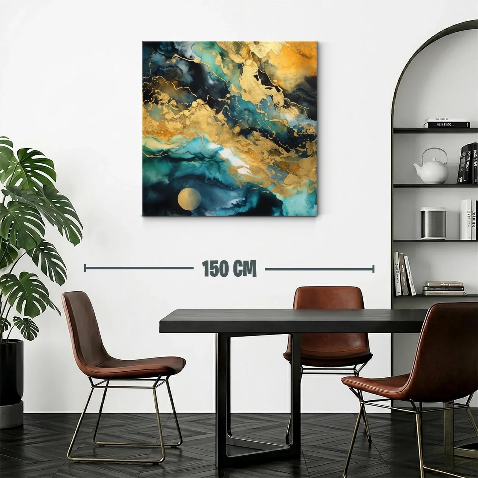 Cuadro abstracto con tonos dorados y azules intensos — miniatura 2