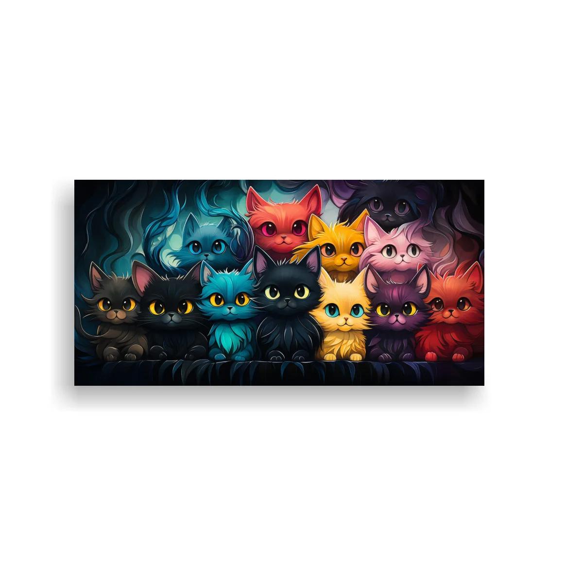 Cuadro grupo de gatitos de ojos grandes con resplandor de color