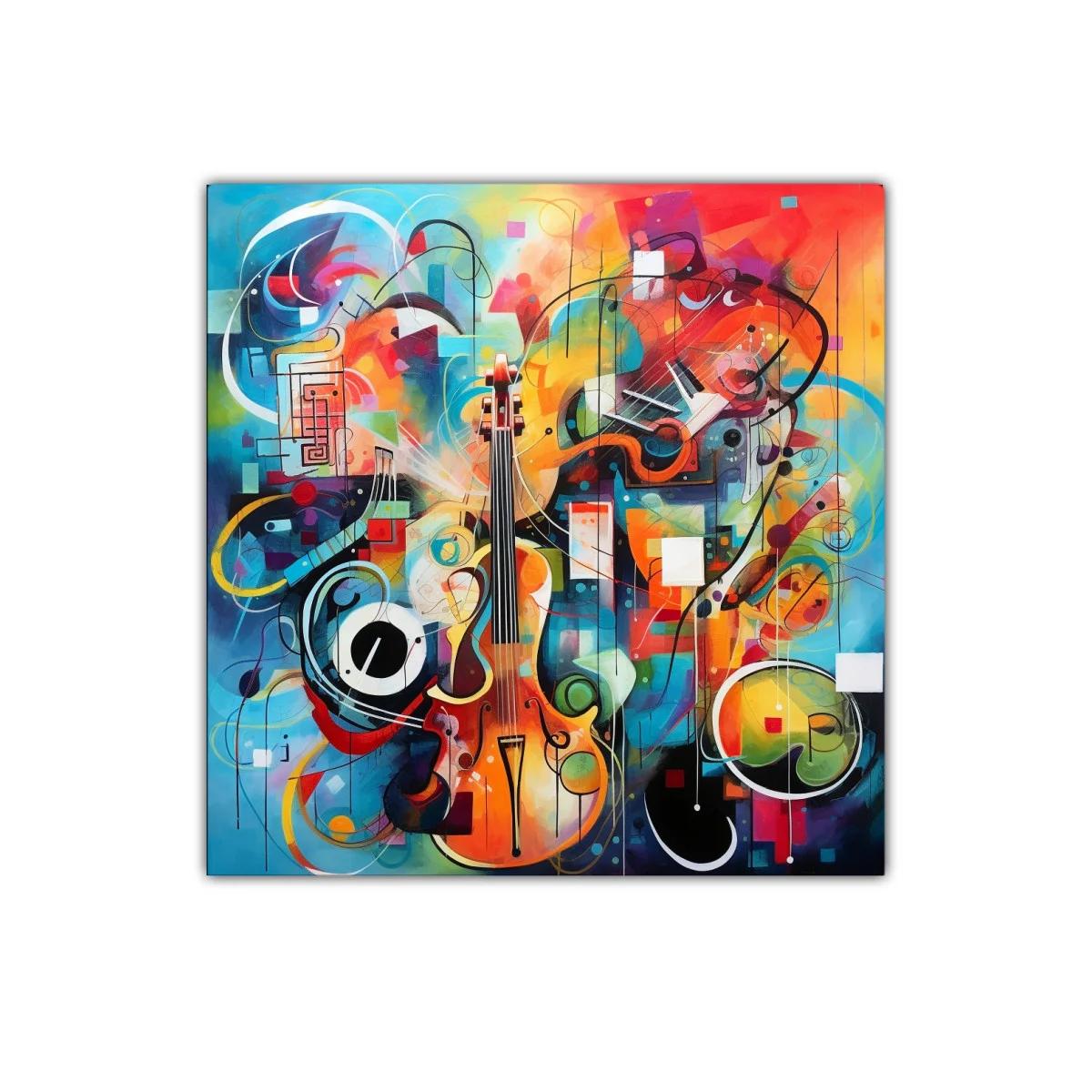 Cuadro abstracto con violines y colores vibrantes — imagen principal