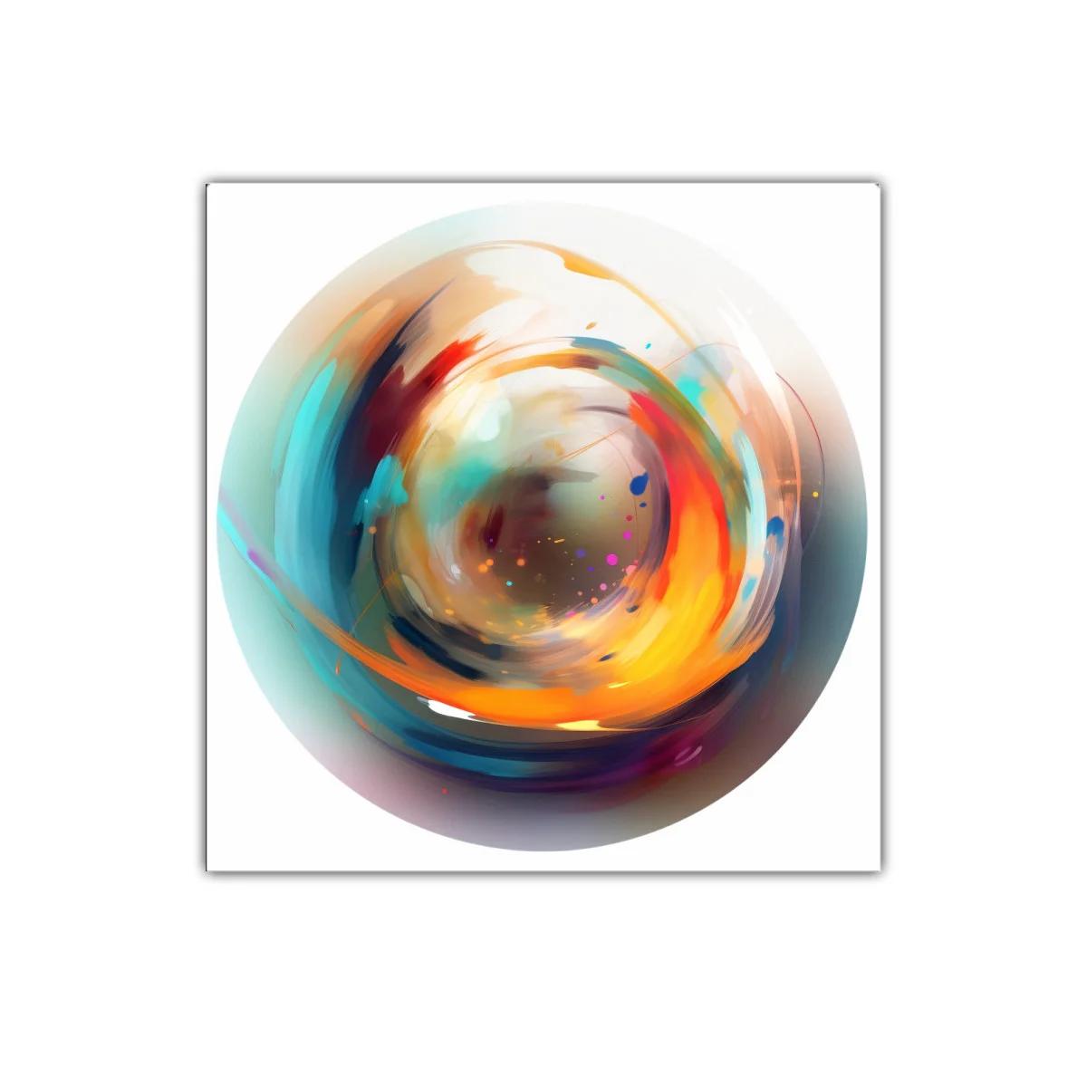 Cuadro circular con dinámicos colores vibrantes y abstractos