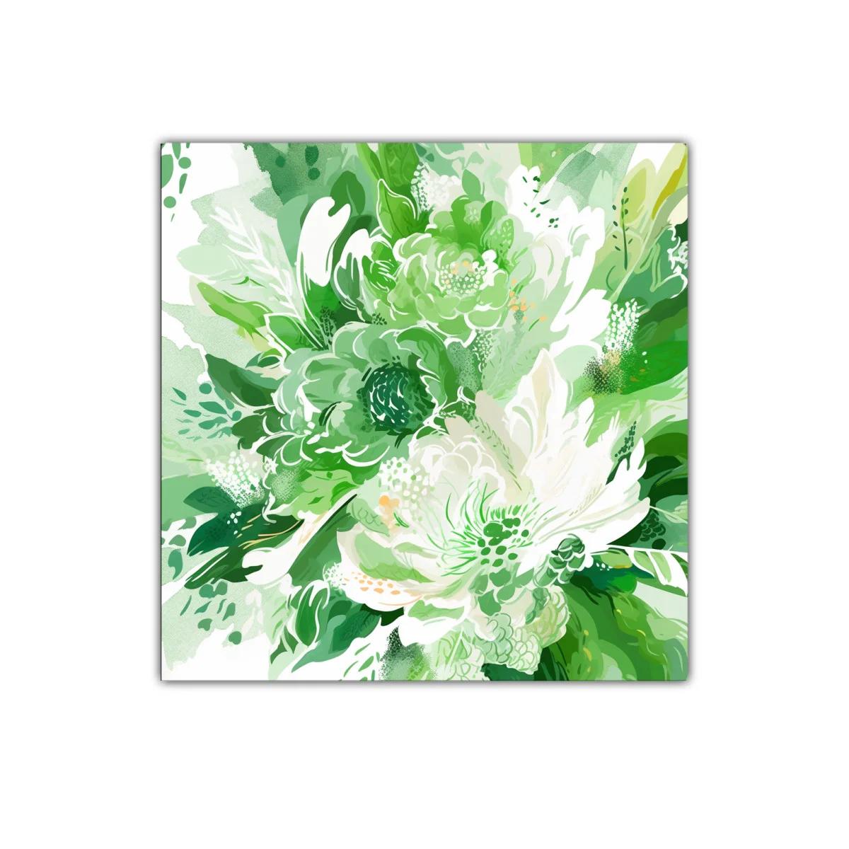 Cuadro floral con tonos verdes y blancos para decoración natural