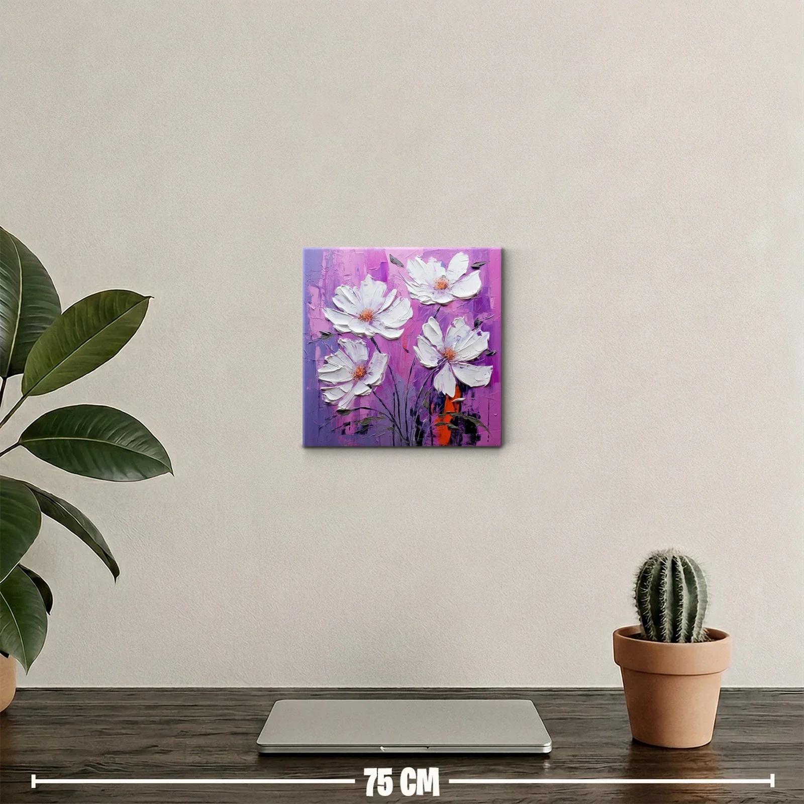 Cuadro decorativo con flores blancas sobre fondo violeta y fucsia — miniatura 2