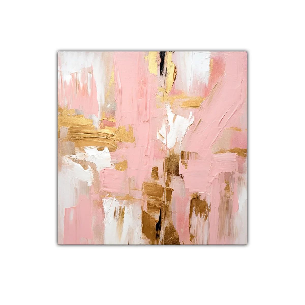Cuadro decorativo con textura en tonos rosa y dorado