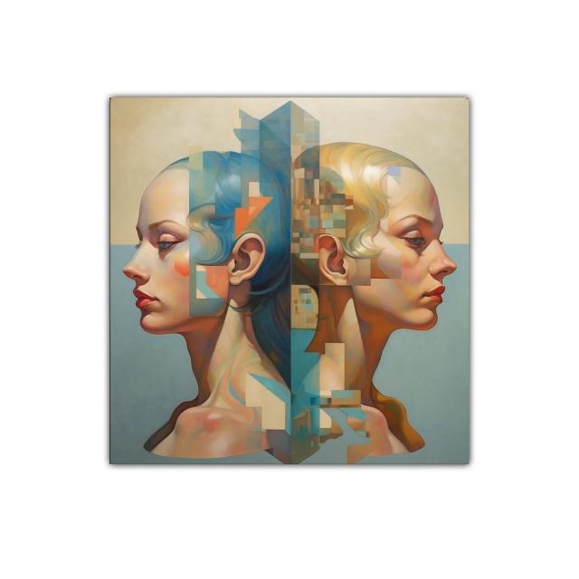 Rostros enfrentados con tonos cálidos y fríos