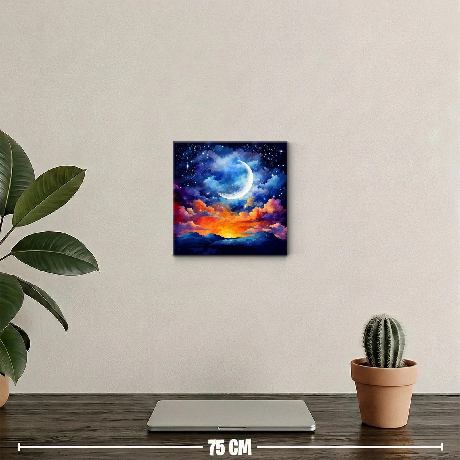 Atardecer celestial con luna creciente y cielo estrellado — miniatura 2