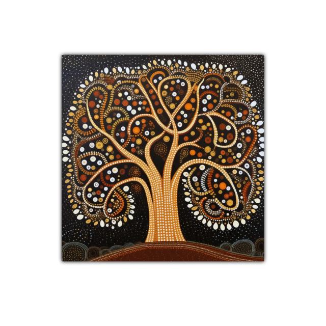 Árbol con patrones de puntos en tonos tierra y negro