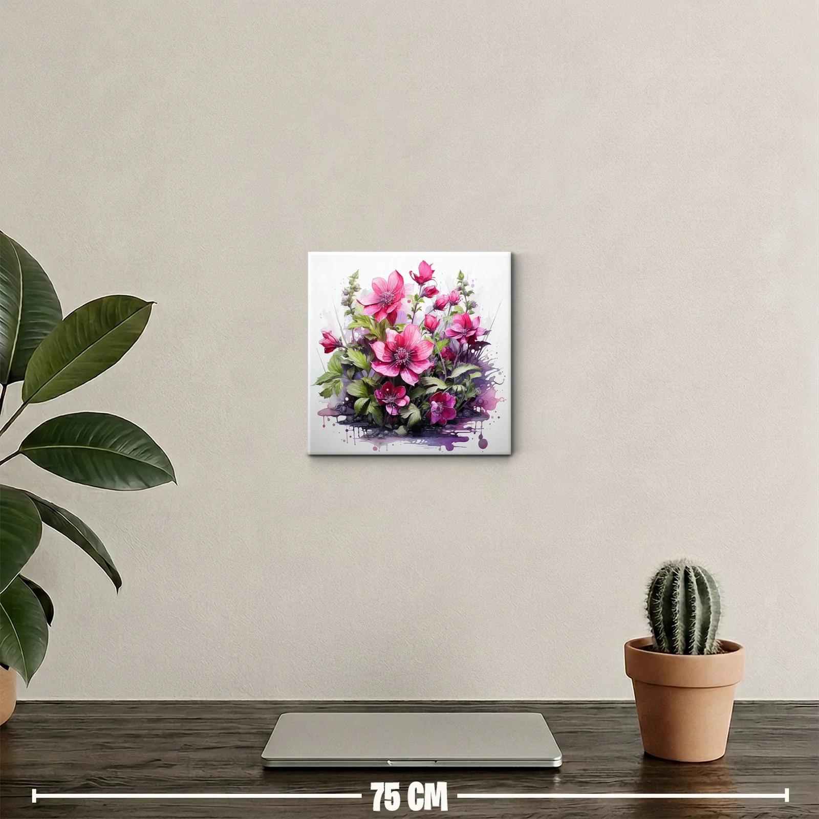 Cuadro decorativo con vibrantes flores rosas y verdes — miniatura 2
