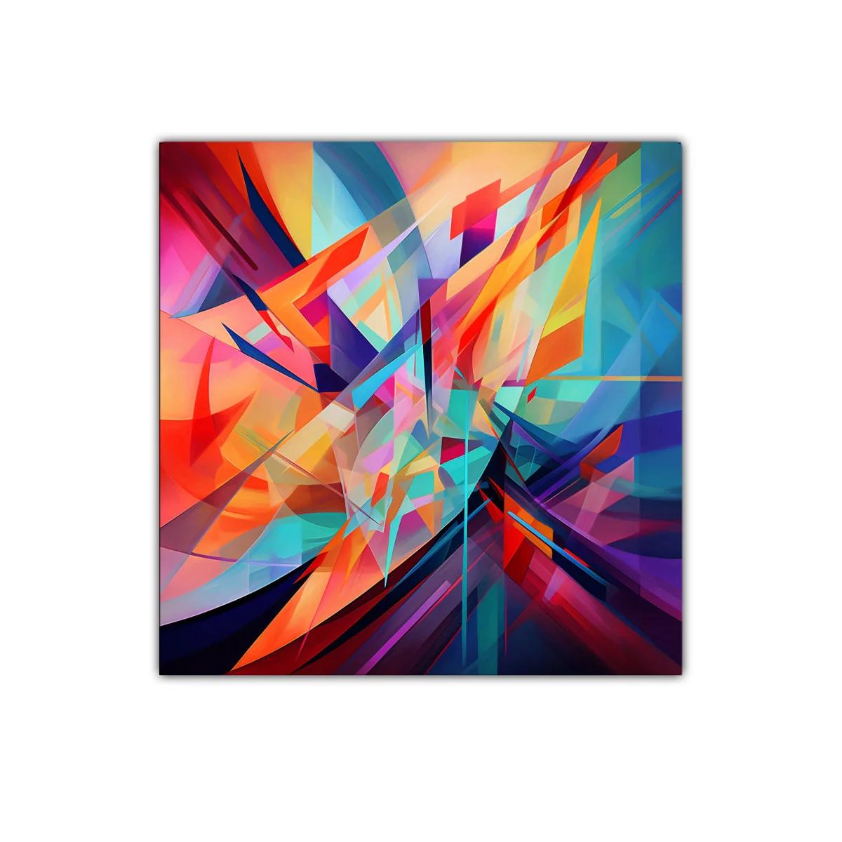 Cuadro abstracto con explosión de colores vibrantes y formas dinámicas