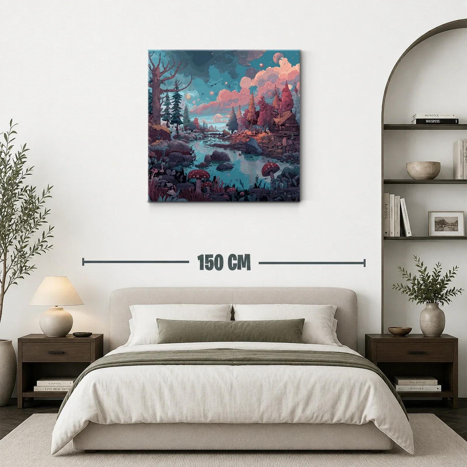 Paisaje encantado con río y bosque en tonos pastel — miniatura 3