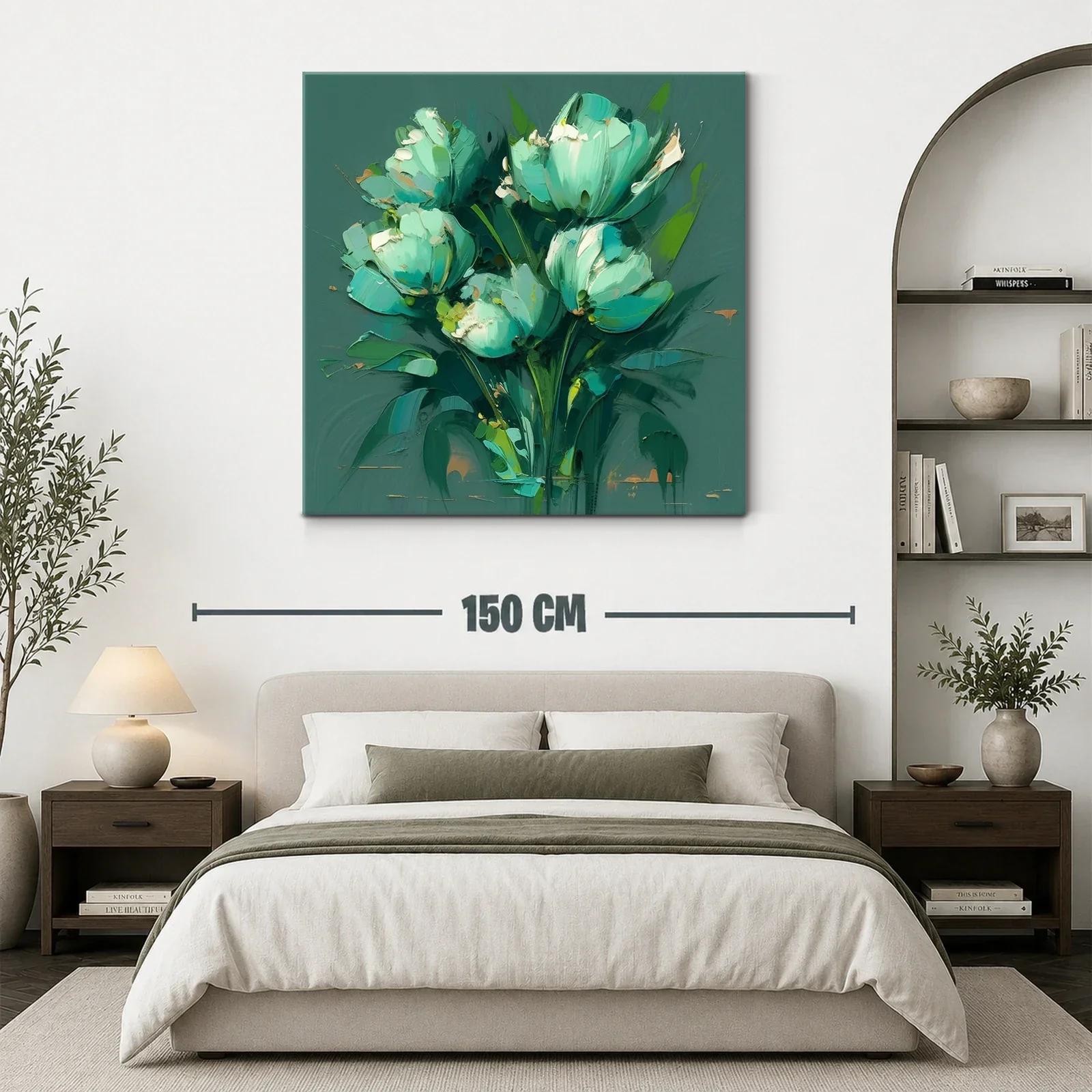 Cuadro moderno de flores en tonos verdes y azules — miniatura 3