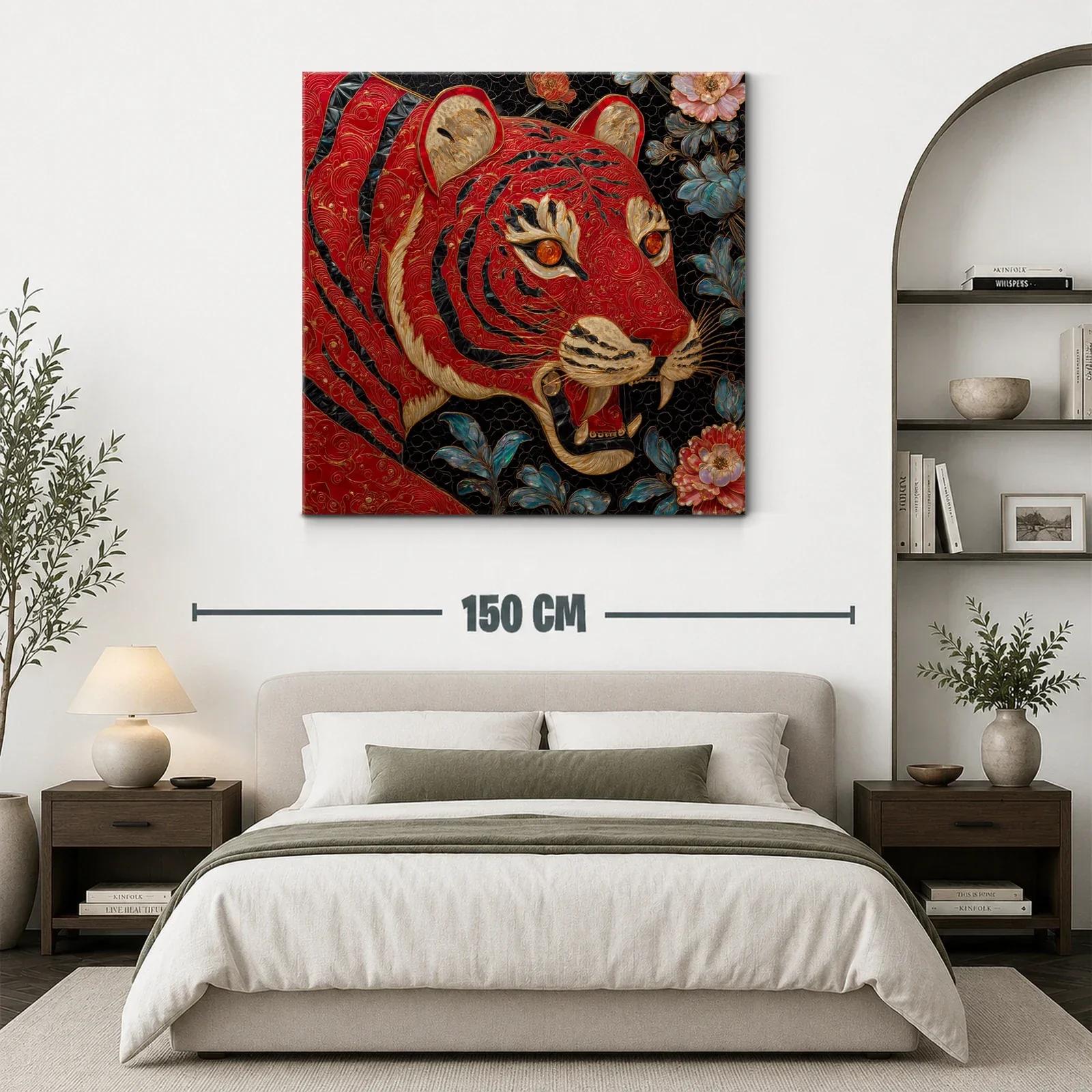 Imponente tigre rojo entre flores cálidas y azules — miniatura 3