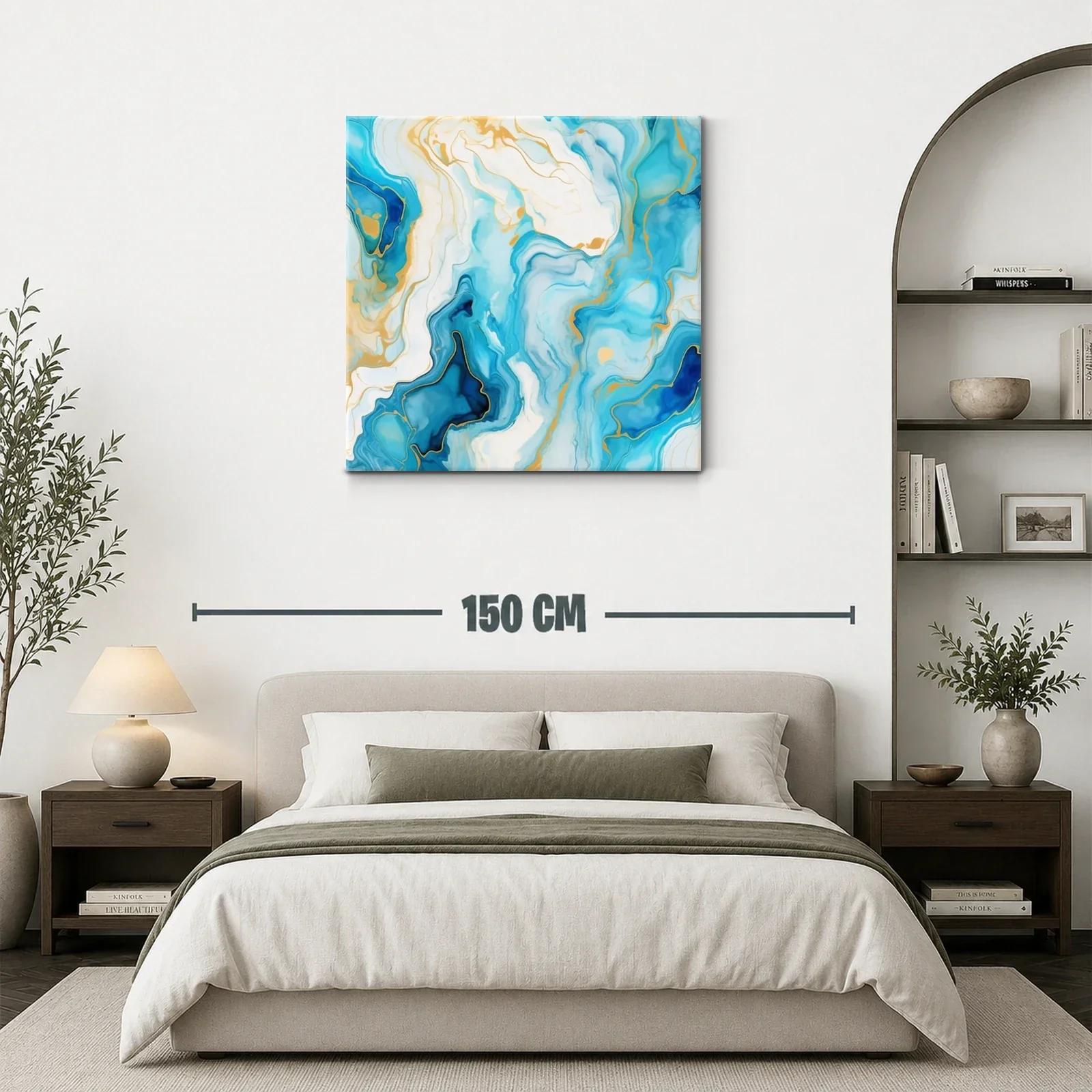 Cuadro abstracto con tonos azules y dorados elegante — miniatura 3